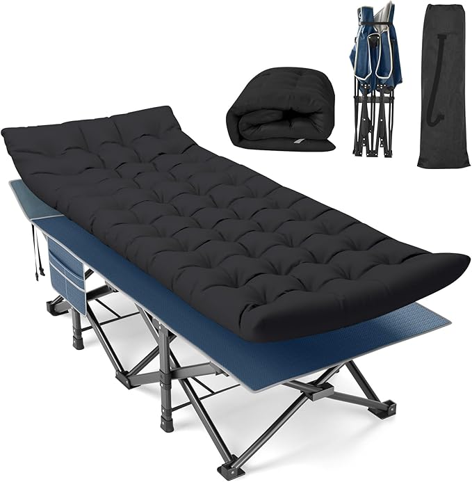 Suteck Camping Cot, 32In XXL Folding Camping Cot Sleeping Bed for Adults 1200D Double Layer Oxford Cots for Camping W/Pilllow Mattress Carry Bag for Home Office Travel