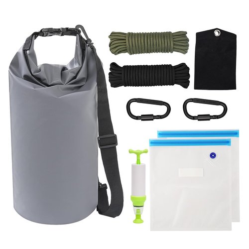 Bear Food Bag Hanging System, Bear Bags for Food Backpacking, 10L Waterproof Bear Bag, Nylon Ropes, Clips, Rock Pouch, Storage Food Bag and Manual Vacuum Pump Camping Bear Protection Kit(Grey)