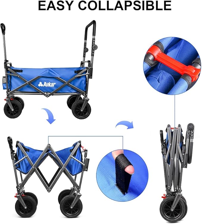 Collapsible Canopy Wagon - Heavy Duty Utility Outdoor Garden Cart - with Adjustable Handles, for Shopping, Picnic, Camping, Sports - Blue