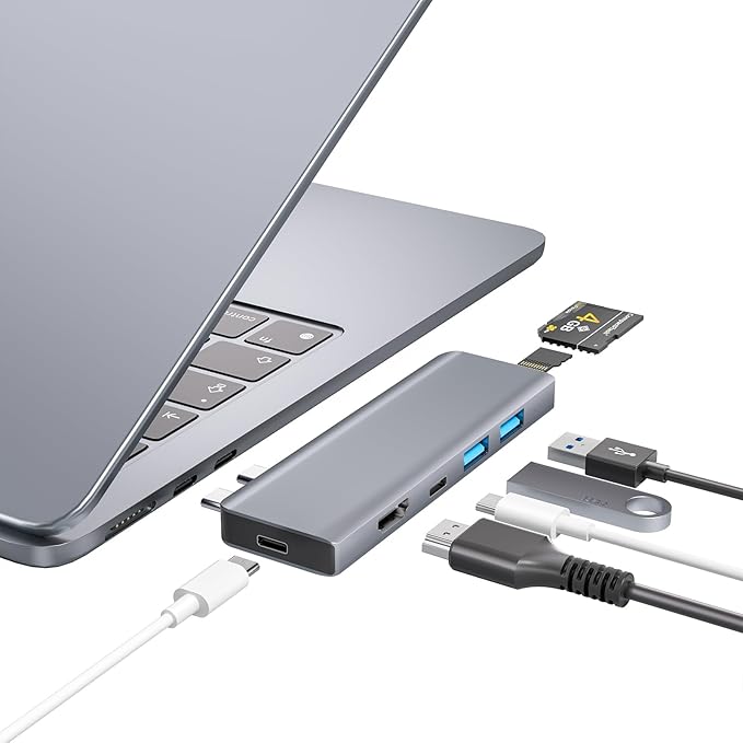 USB C Hub, USB C Adapter, 7 in 2 USB-C Hub for MacBook with Thunderbolt 4, 4K HDMI, Type C, 2 USB A, SD/TF Card Reader, Compatible with MacBook Pro 2016-2024, MacBook Air 2018-2025 (Midnight)