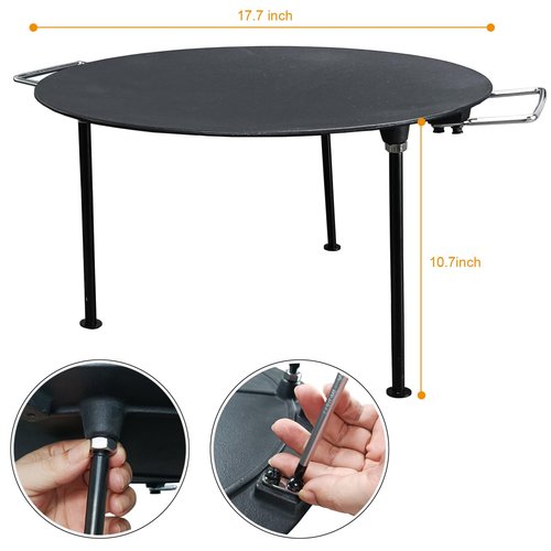 BBQCuker 18"Campfire Grill Griddle, Cast Iron Grill Pan with Handles, 3 Removable Legs, Fire Pit Grill,Campfire Cooking Equipment,Griddle for Gas Grill and Outdoor BBQ