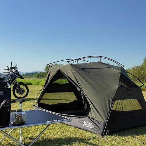 CAMVIL Crab 2 Person Double Layer Black Canvas Cotton Tent, Portable Breathable Easy Set Up Backpacking Tent (Green)