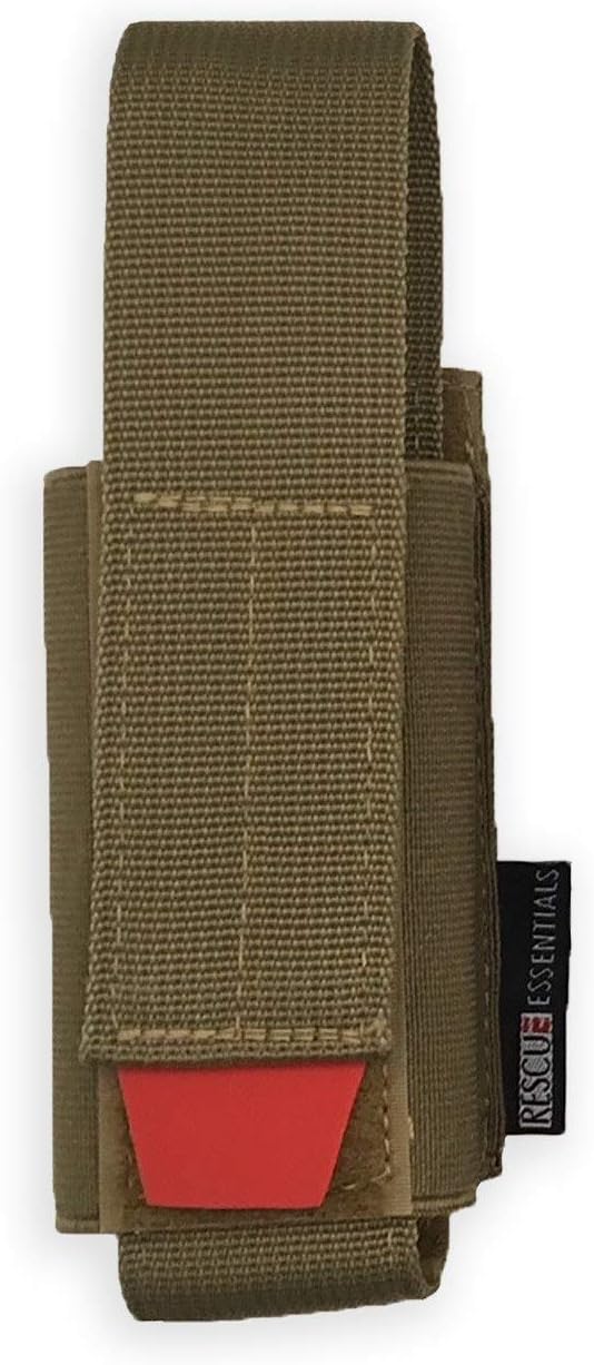 Rescue Essentials Universal Tourniquet Holder with Tab, Velcro Closure, Elastic Sides, Molle Attachment and an Adjustable Strap to Fit All Windlass Tourniquets.