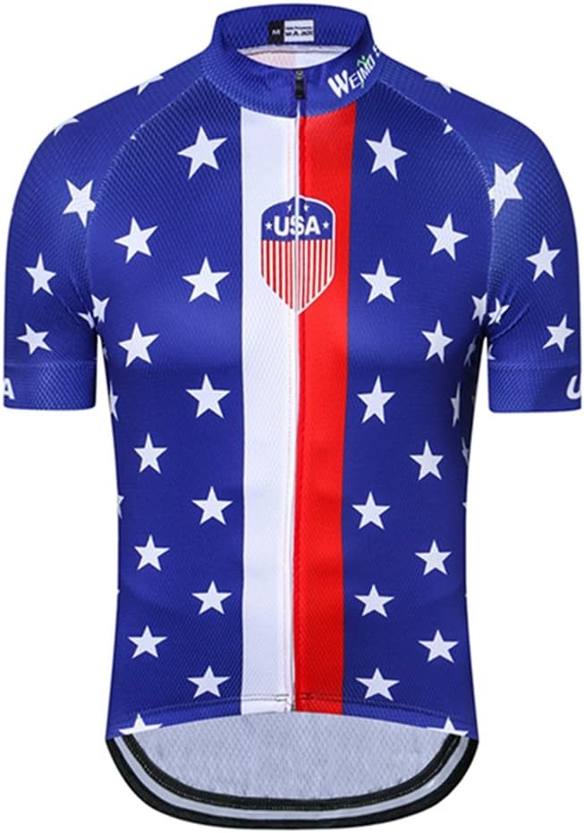 Weimostar Men's USA Cycling Jersey Short Sleeve Biking Shirts Breathable with Pockets