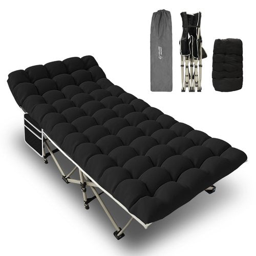 YELLOW JACKET Folding Camping Cot for Adults,600LBS Max Load,28" Wide Sleeping Cot with Removable Thick Mattress Portable Foldable Camping Bed with Carry Bag for Camp,Home,Office,Travel,Black
