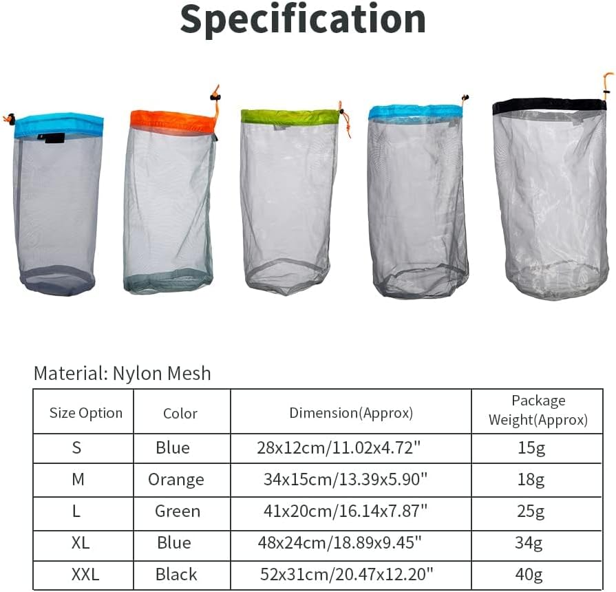 Mesh Storage Bag, Durable Nylon Drawstring Bag, Outdoor Storage Bag, Camping Essentials, Lightweight Hiking Bag, Travel Gear Organizer, for Camping, Hiking, Travel, and Picnic