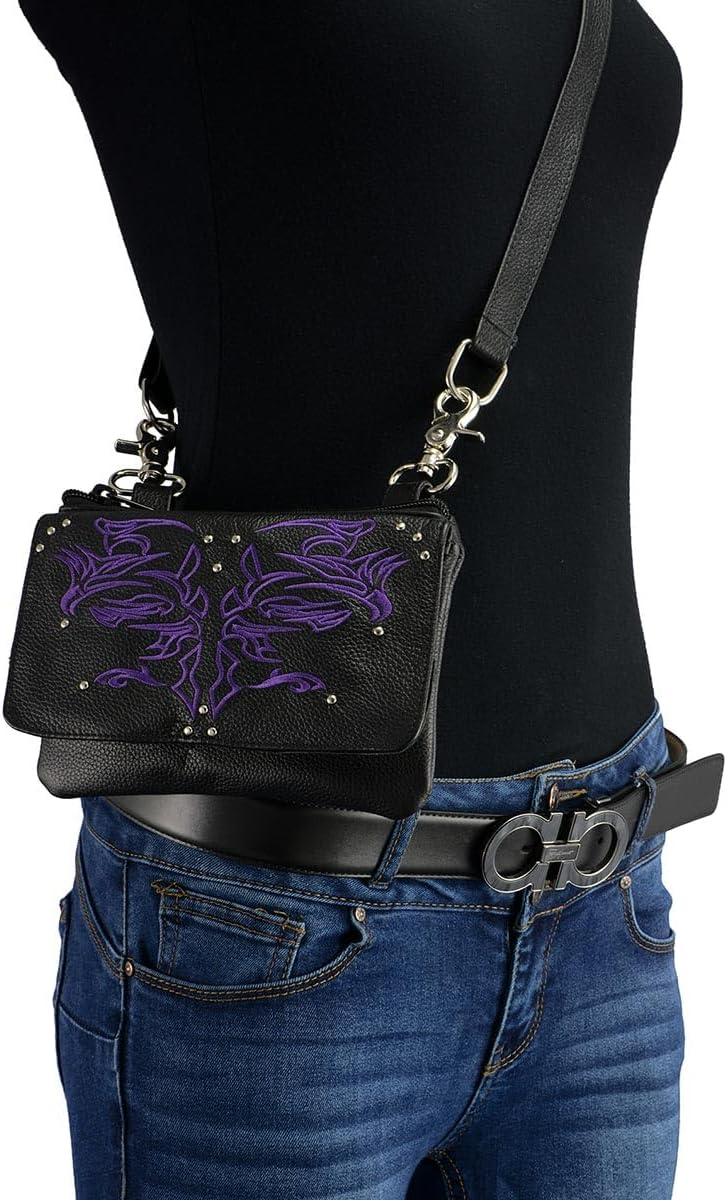 Milwaukee Leather MP8852 Women's Black Leather Multi Pocket Belt Bag