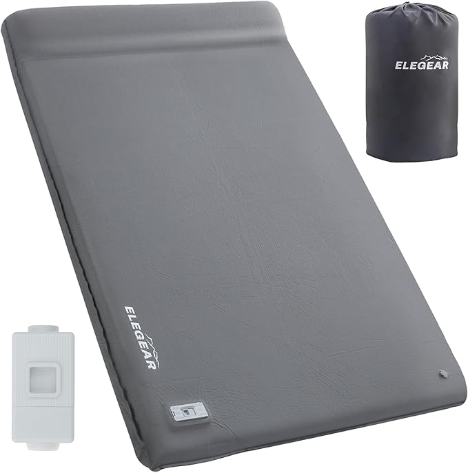 Elegear Self Inflating Sleeping Pad, Built-in Electric Pump 3.1" Ultra-Thick Memory Foam Camping Mattress Pad with Pillow Double Sleeping Pad for Camping R-Value 9.5 Foam Camp Pad for Car/Traveling