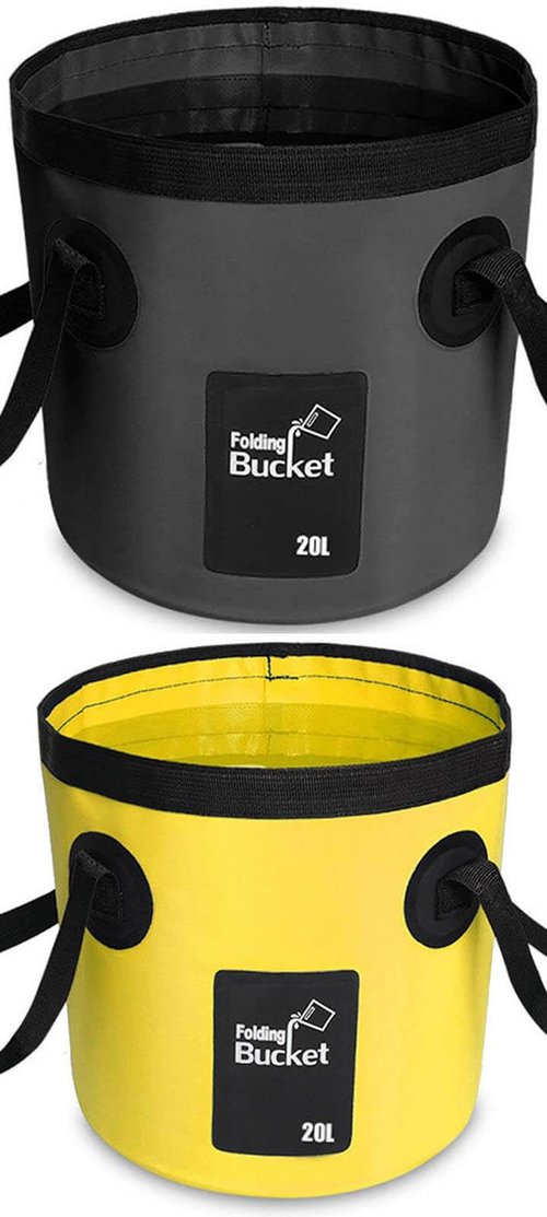 BANCHELLE Collapsible Bucket Water Container Portable Folding Camp Wash Basin for Outdoor Traveling Hiking Fishing Car Washing Gardening Camping (20L Black and 20L Yellow), Total 2 PCS