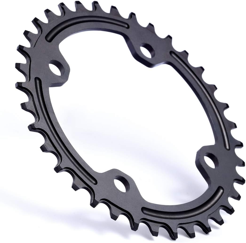Narrow Wide Bike Single Chainring 104BCD 32T 34T 36T 38T for 9 10 11 Speed Round,Black/Red-Compatible with Most of Shimano and Sram Cranksets
