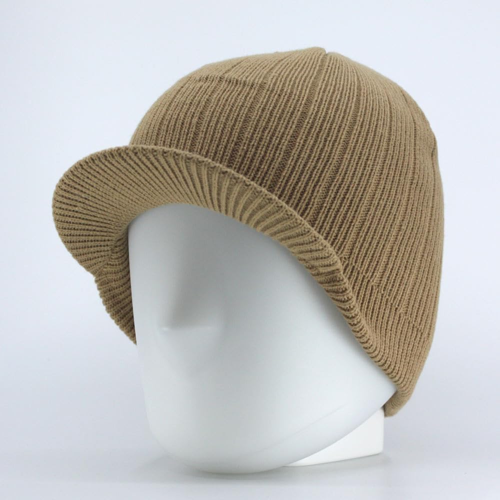 The Vintage Year Plain Sports Visor Billed Knit Radar Cuff Beanie