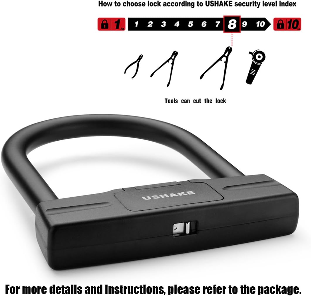 USHAKE Bicycles U Lock, Heavy Duty Bike Scooter Motorcycles Combination Lock Gate Lock for Anti Theft (Black 14mm chackle)