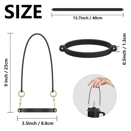 GeeRic Water Bottle Handle Strap, Silicone Handle for Water Bottle Accessories, Soft Strap Compatible with Stanley Cups, Fits Most 8-40oz Bottles Black