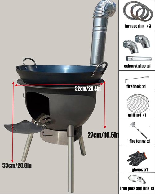 LITAITAI Wood Burning Stove,WoodStove With Chimney Pipes,Small Camping Wood Stove With Anti-Spark and Adjustment Pipe,Hunting,fishing,Cooking,Heating,Drying Clothes Hot Tent Stove(52cm/20.4in)