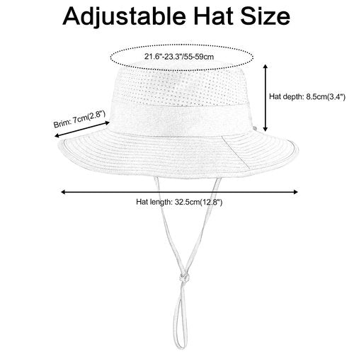 VOBOOM Sun Hats for Men Women Fishing Hat Breathable Wide Brim Summer UV Protection Hat (White)