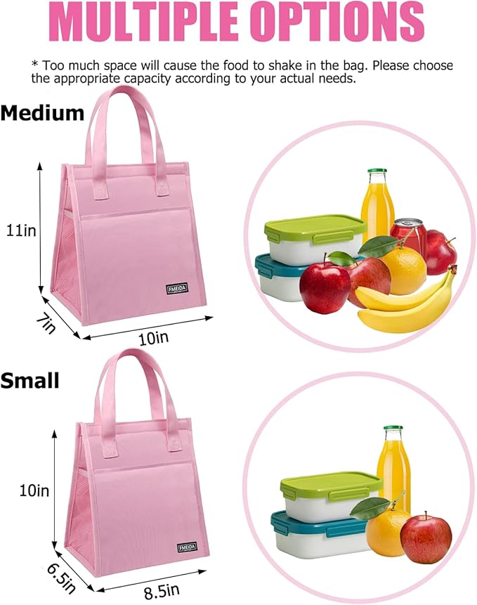 Fmeida Insulated Lunch Cooler - Reusable Women's Cooler Bag with Aesthetic Kawaii Design, Perfect for Office, Picnic, Beach | Front, Side, Interior Pockets