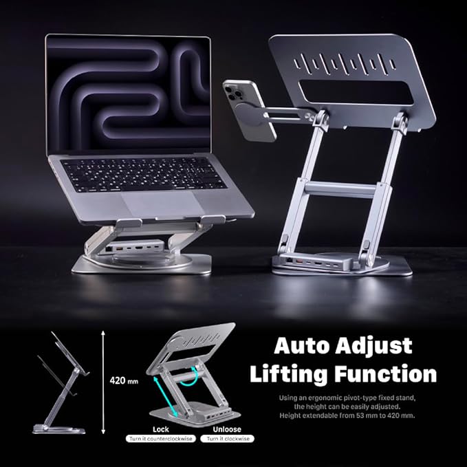 ADAM elements USB-C Stand Ultra/Laptop Docking Station – Hub Stand Ultra USB-C Magnetic 6in1 Hub for All MacBook, iPad & Laptop