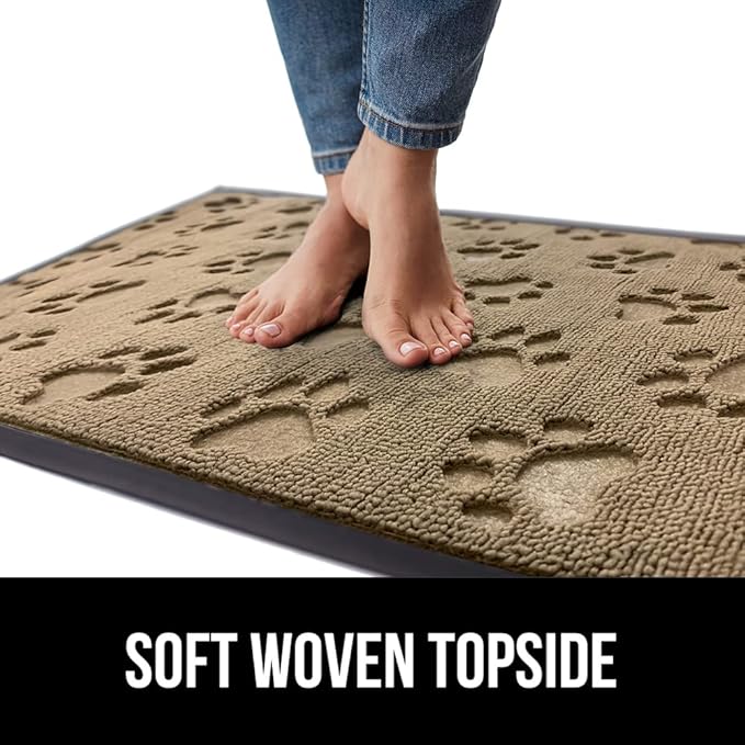 GORILLA GRIP 100% Waterproof All-Season WeatherMax Doormat, 23x35, Durable Natural Rubber, Stain and Fade Resistant, Low Profile, Indoor Outdoor Door Mats, Easy Clean Patio Entry Mat, Tan Pawprints