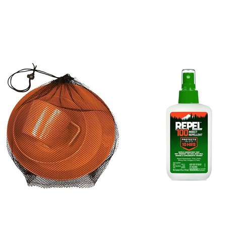 Dish Set with Mesh Bag, BPA Free Construction and Eating Utensils Bundle with 4-Fluid Ounce 98.11% DEET Pump Spray Insect Repellent
