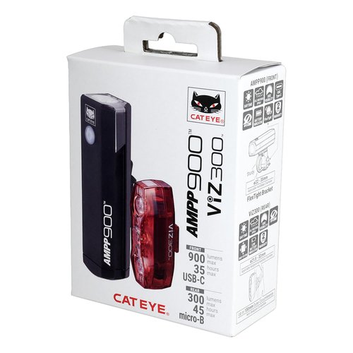 CATEYE AMPP & ViZ USB Rechargeable Bike Light Combo Kit – IPX4 Waterproof High Lumen AMPP Opticube™ LED Headlight & ViZ USB Daytime Safety Light, Visible up to 1 Mile, Fits Road, MTB, Gravel Bikes