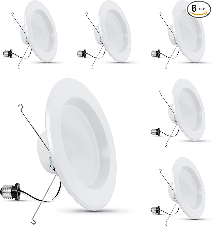 Feit Electric 5 Inch or 6 Inch LED Recessed Lighting Retrofit Downlights, 120 Watt Equivalent High Output, 2000 Lumen, 3000K Soft White, Dimmable, 6 Pack, LEDR56XHO/930CA/6