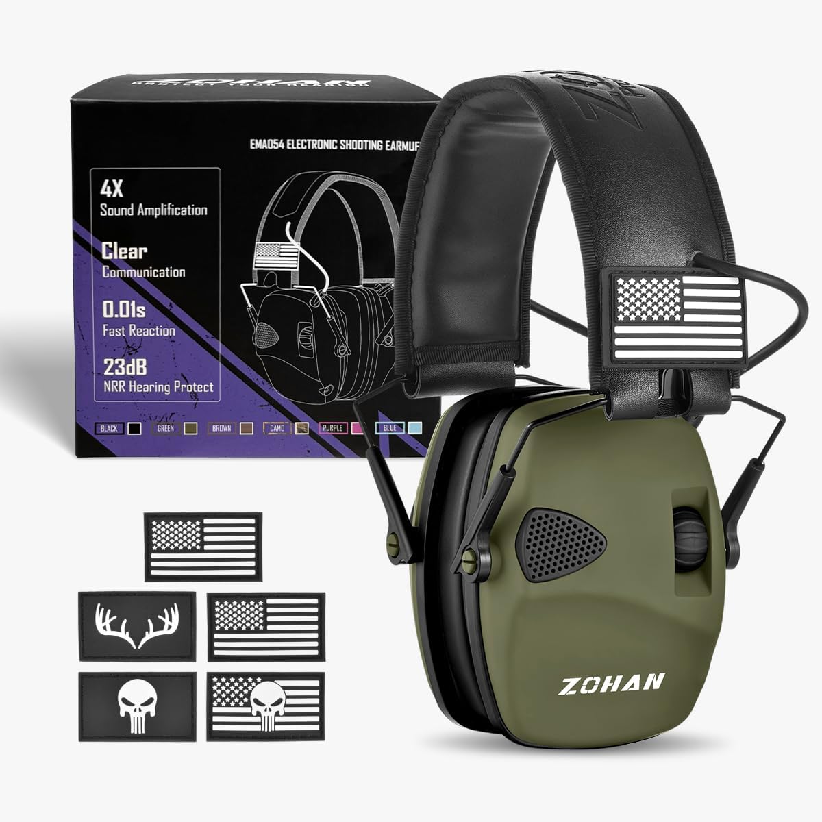 ZOHAN EM054 Electronic Shooting Ear Protection with Sound Amplification, Slim Active Noise Reduction Earmuffs for Gun Range