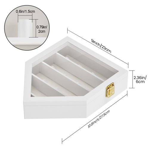 TJ.MOREE Championship Ring Display Case, 12 Ring Posts Baseball Ring Display Case, Wall Mount Wooden Glass Shadow Box with Locks to Show Sport, Class, Fraternity, and Award Rings - White