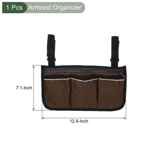 YOKIVE Armrest Organizer, Waterproof Chair Snack Storage Bag with Straps, Great for Camping Beach Daily Use, (Coffee, 4 Pockets)