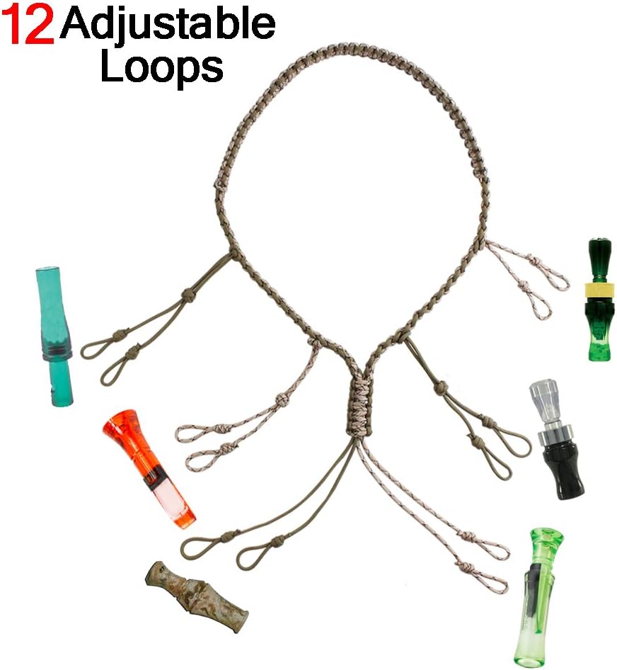 PSKOOK Duck Call Lanyard Paracord Hunting Goose Calls 12/16/20 Adjustable Loops Outdoor Predator Gear for Pheasant Waterfowl Hand Braided Necklace