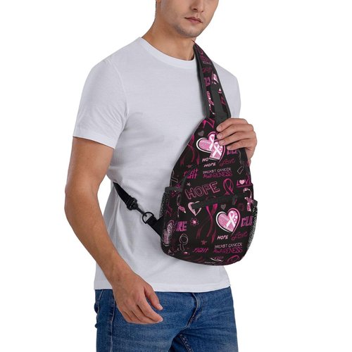 Breast Cancer Awareness Sling Bag for women,Multipurpose Crossbody Chest Bag Sports Sling Bag for Hiking Travel