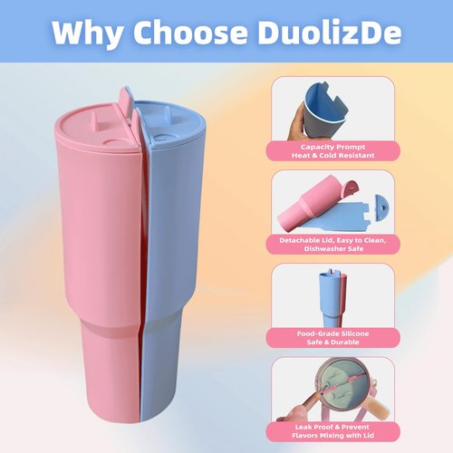 DuoLizDe Stanley Cup 2-in-1 Drink Separator with Detachable Lid, Stanley Cup Divider 40 oz, Drink Divider for Stanley, 2 Drinks in One Cup, Drink Separator oz fits Stanley 40 oz