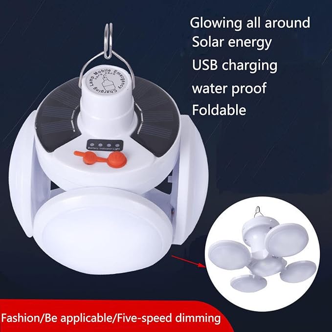 [1200 Lumens] Rechargeable Camping Lantern with Hook, IPX7 Waterproof LED Emergency Light - 1800mAh Battery, Solar/USB Charging, 5 Light Modes for Tent/Hiking/Hurricane