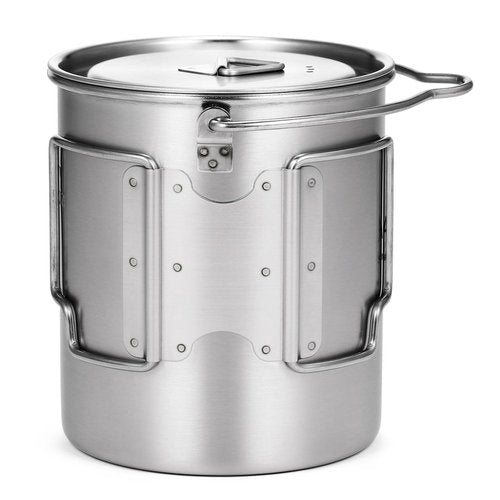 Ailgely 750ml Stainless Steel Cup with Gradation Marks, Foldable Handle, Lid, and Mesh Bag for Camping, Hiking, Picnic (750ml hanging pot)