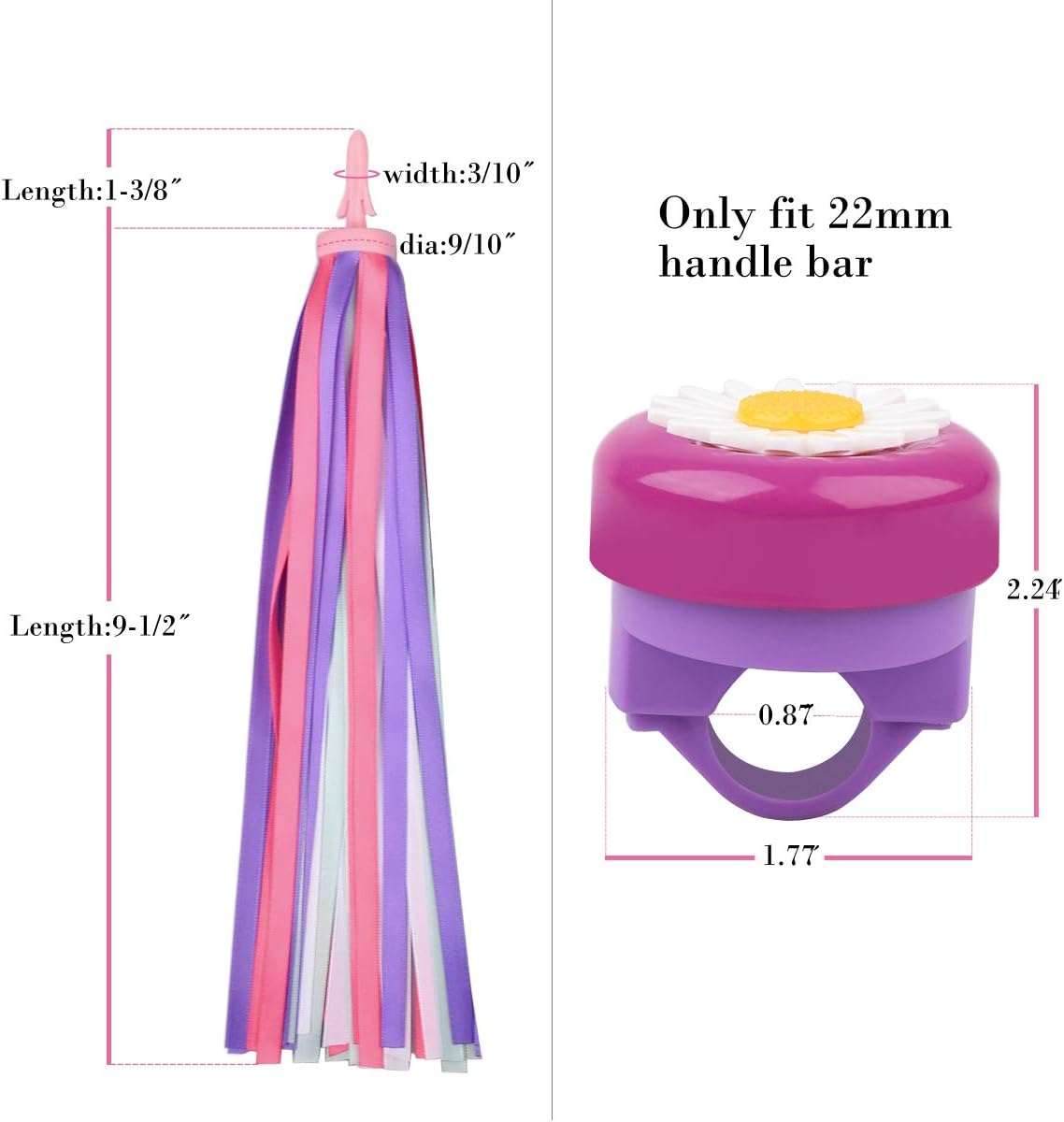 U-LIAN Kids Streamers and Bike Bell for Girls-1 Pack Flower Bicycle Bell with 2 Pack Handlebar Streamers Scooter Tassels for Children's Bike Accessories