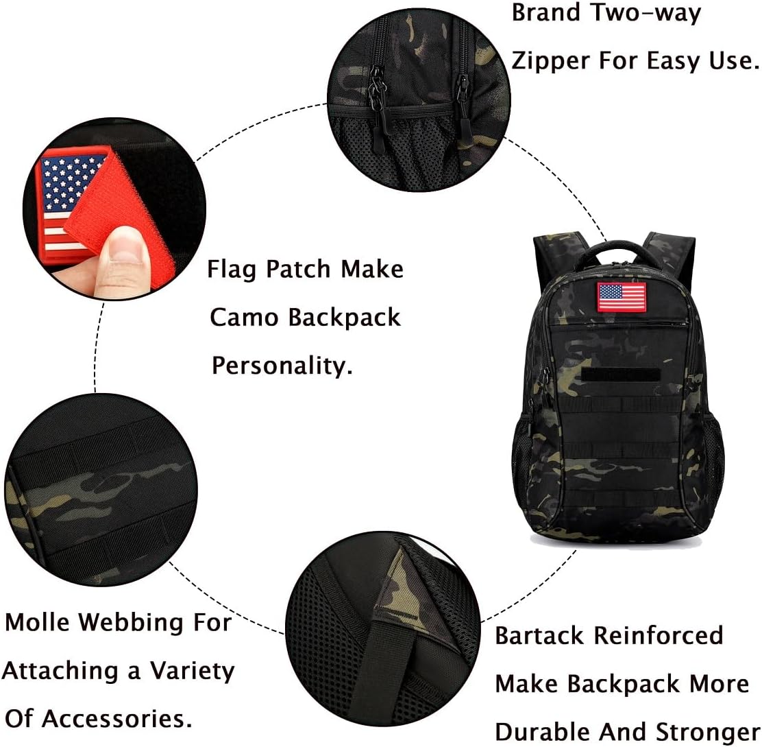 outdoor plus Camo Backpack,Military Boys Backpacks for School,40L Army Bookbag with USB Charging Port Waterproof