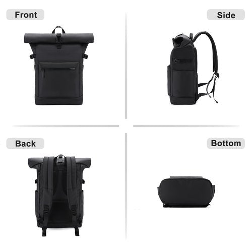 VASCHY Rolltop Travel Backpack for Men, Water Resistant Expandable Large Carry-on Casual Daypack for Work Business Hiking College Black
