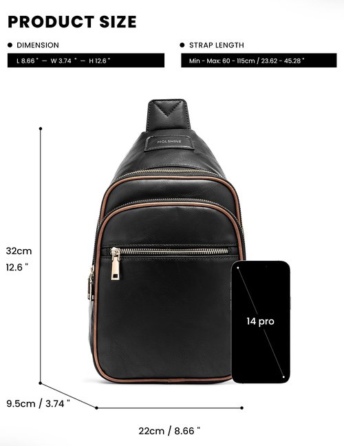 molshine Faux Leather Sling Crossbody Bag, Fashion Chest, Casual Shoulder Bag for Men Women Work Travel Cycling DLK0038 (Black)