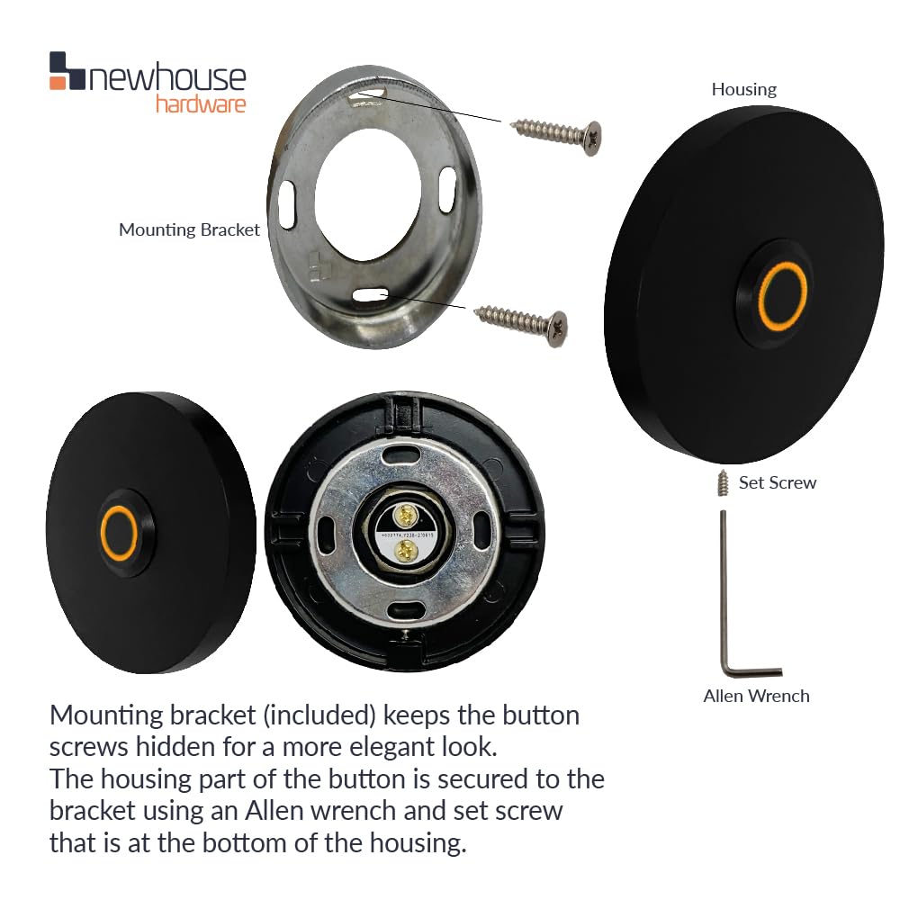 Newhouse Hardware Rectangular Lighted Wired Metal Doorbell Button in Black BT6BL, for Doorbell Chime, Buzzer, or Ringer, Door Bell Button Only, Buzzer Button with LED Button Light