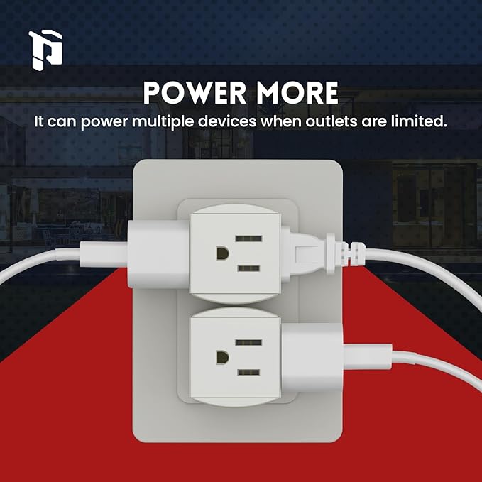 3 Outlet Wall Adapter, 90 Degree 3 Way Plug Adapter Cube Tap, 3 Prong Multi Plug Outlet, Outlet Extender for Home Office School Dorm, ETL Listed, Grey