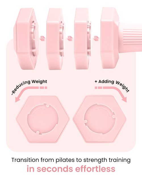 Adjustable Dumbbells Set, 4 in 1 Hand Weights Set for Women Men 10 LB Dumbbell Pair Each 2lbs 3lbs 4lbs 5lbs Weights Dumbbells Set with TPU Soft Rubber Handle for Home Gym Exercise Fitness - Pink