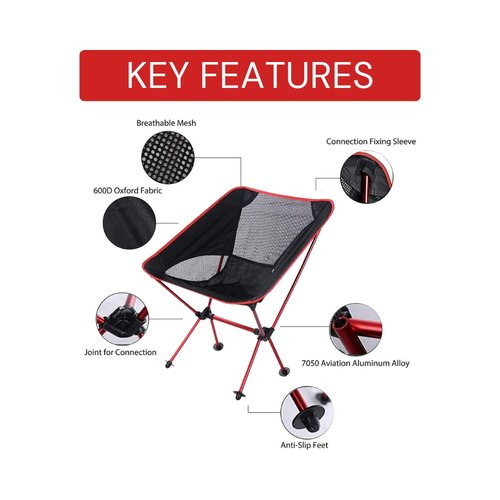T CACHE Backpacking Chair - Lightweight & Collapsible Chair for Camping, Hiking & Travel - Small Folding Chair with Anti-Slip Feet - Compact & Durable Chairs for Outside, Easy Setup Anywhere