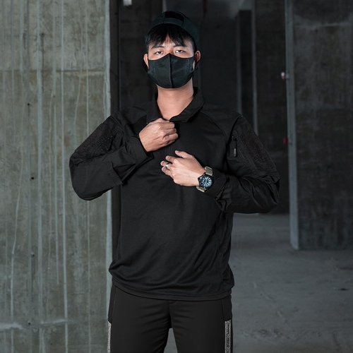 IDOGEAR Men’s Tactical Military Shirts 1/4 Zip Combat BDU Shirts Camo Long Sleeve with Pockets for Outdoor Airsoft Paintball(Black,Small)