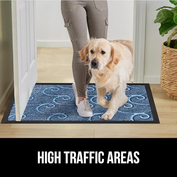 GORILLA GRIP 100% Waterproof All-Season WeatherMax Doormat, 23x35, Durable Natural Rubber, Stain and Fade Resistant, Low Profile, Indoor Outdoor Doormats, Easy Clean Patio Entry Mat, Ocean Blue Waves