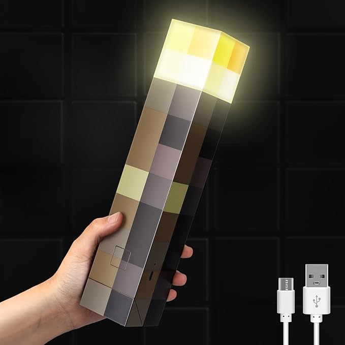 Light-up Wall Torch with 3 Lighting Levels - USB Rechargeable Night Lamp - Torch Light with Wall Mount & Hand Held, LED Lighting Torch for Kid's Bedroom Gaming Decoration