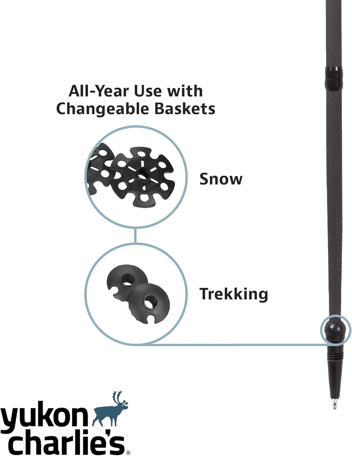 Yukon Charlie's Sherpa Trekking Poles, Twist Lock Adjustment System, Hiking Poles and Snow Baskets, Multiple Styles & Sizes