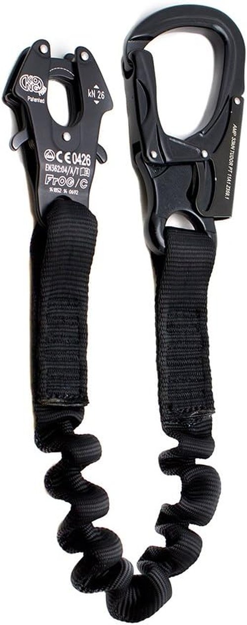 Fusion Tactical ProGlide Military and Police Helo Lanyard - 6ft Elastic Bungee with Kong Frog Shackle Snap Hook, 23kN - Black, 72 inches