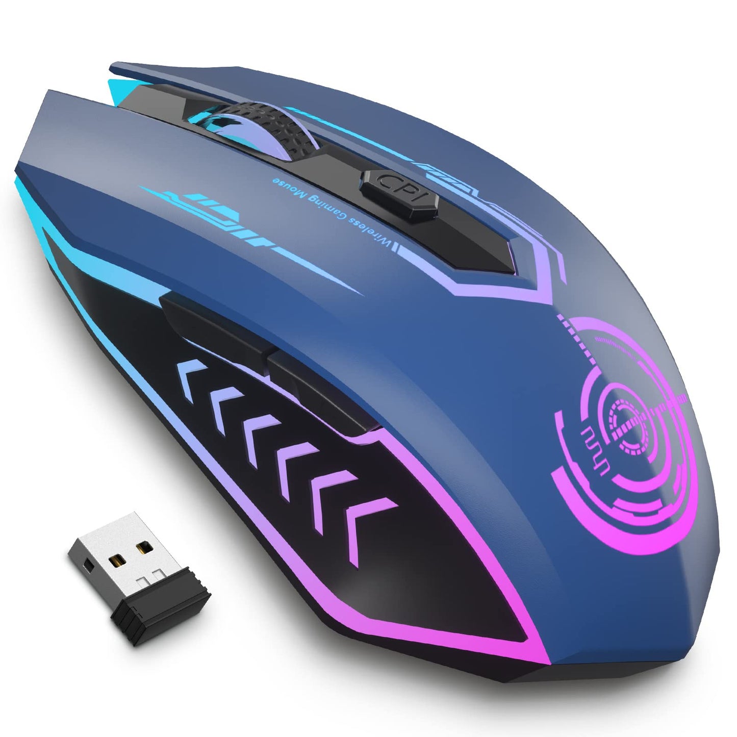 UHURU Wireless Gaming Mouse Up to 12000 DPI, Rechargeable USB-C Wireless Mouse with 7 Buttons 7 Dynamic LED Color Ergonomic Programmable MMO RPG for PC Laptop, Compatible with Windows Mac