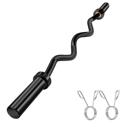 Olympic Barbell EZ Curl Bar 48 inch, Threaded Chrome Barbell Bar with Brass Bushings for Powerlifting, Hip Thrusts, Squats and Lunges