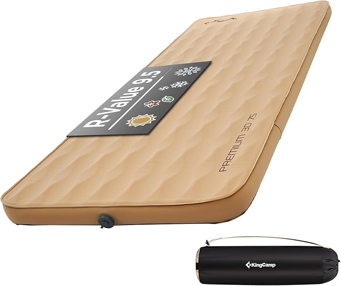 KingCamp Self Inflating Sleeping Pad for Camping Ultra Thick Double Single Foam Mattress High R Value Camping Air Pad Mat, Multi Colors & Sizes