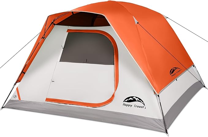 Happy Travel Camping Tent, 4 Person Dome Tents for Camping with Rainfly, Waterproof Clip Easy Setup Portable Family Tent with Mesh Windows, 20% More Headroom Backpacking Tents for Camping & Hiking